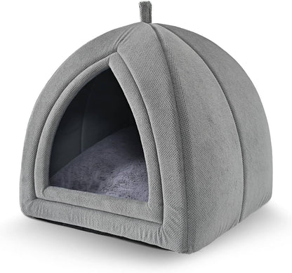Amazon Basics Cat Cave Bed, 2-In-1 Foldable House for Indoor Cats, with Washable Cushion and Non-Slip Base, 17.5 X 17.5 Inches, Large, Lightgray1