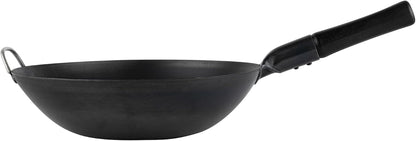 Carbon Steel Wok 1 Pack of 13.3 Inch Heavy-Duty Uniform Heat Distribution Pan Induction Compatible Flat Bottom Wok Welded Handle Black for Gas Stovetops and Grills13