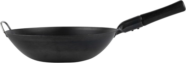Carbon Steel Wok 1 Pack of 13.3 Inch Heavy-Duty Uniform Heat Distribution Pan Induction Compatible Flat Bottom Wok Welded Handle Black for Gas Stovetops and Grills13