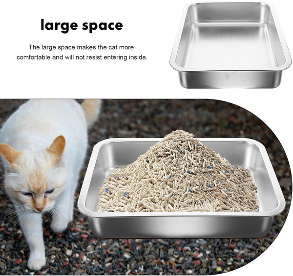 Stainless Steel Cat Litter Tray Open Metal Pan Kitten Toilet with Stable Bottom for Easy Pet Housebreaking7