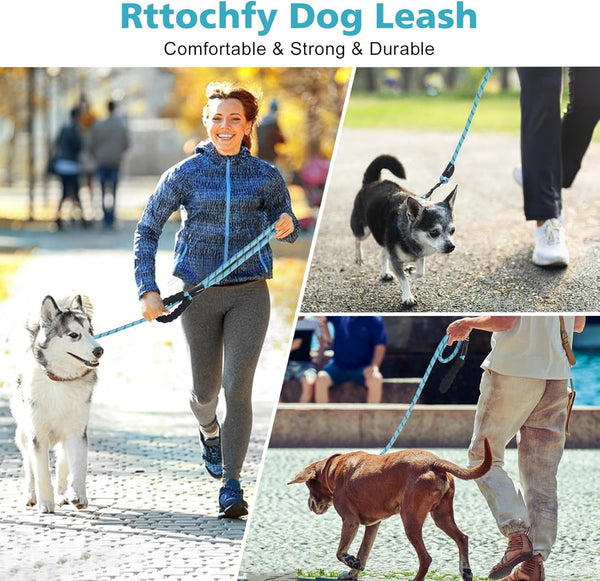 Rttochfy Rope Dog Leash 2/4/5/6/8/10 FT with Comfortable Padded Handle and Highly Reflective Threads for Small Medium and Large Dogs Heavy Duty (1/2"-5 FT, Blue)5