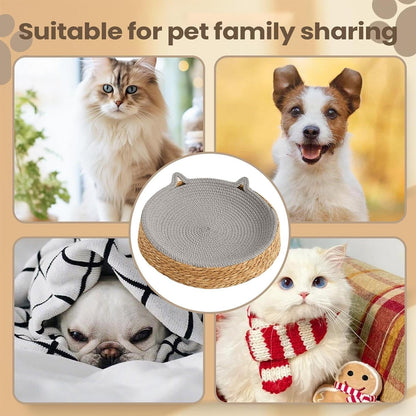 Circle Cat Scratcher Breathable Woven Resting Nest | Kitten Ear Design Cotton Rope round Cat Bed for Play Exercise Enrichment Activity Nail Trimming Paws Care Furniture Safety5