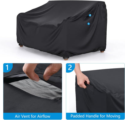 2-Seater Outdoor Patio Sofa Cover Waterproof 60"W×34"D×30"H Black | Outdoor Couch Cover, Heavy-Duty All-Weather Protection from Rain and UV for Outdoor Patio Furniture; Fits Sofa and Loveseat4