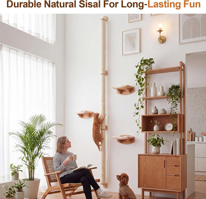84" Tall Wall Mounted Cat Scratcher Post, Cat Wall Shelves Furniture, 6 Pcs 14 Inch Sisal Climbing Poles with 5 Brackets, Kitten Modular Scratch Tower, Space Saving Pet Supplies8