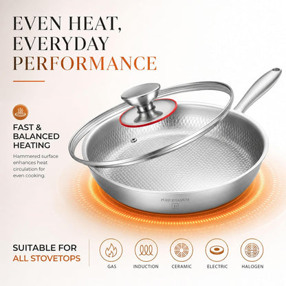 Titanium Pans Set for Cooking, Titanium Frying Pan & Titanium Soup Pot and Titanium Wok with Steamer, Non-Toxic Titanium Hammered Pro Skillet, PFAS/PFOA/PTFE Free Cookware, Dishwasher&Oven Safe4