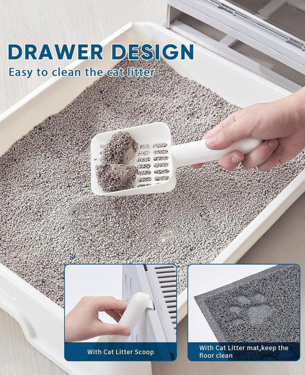 Medario Cat Litter Box with Litter Mat and Scoop, Large Covered Litter Box with Lid, Enclosed Kitty Box, Front Entry Top Exit, Odor Control, Easy to Clean (Grey)5