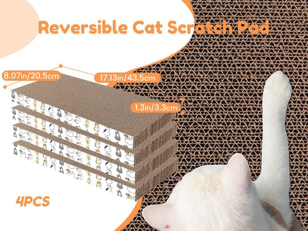 Patiencet Cat Scratch Pad with Box, 4 Pack Cardboard Cat Scratcher Lounge Bed for Indoor Cats, Reversible Corrugated Scratching Board Refill with Catnip4