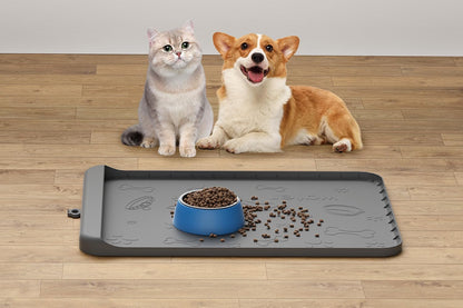 Dog Food Mat 36"X24" - Silicone Dog Mat for Food and Water Large Pet Feeding Mats with Residue Collection Pocket - Waterproof Dog Cat Bowl Mat with High Edges to Prevent Water Food Spills (Gray)11