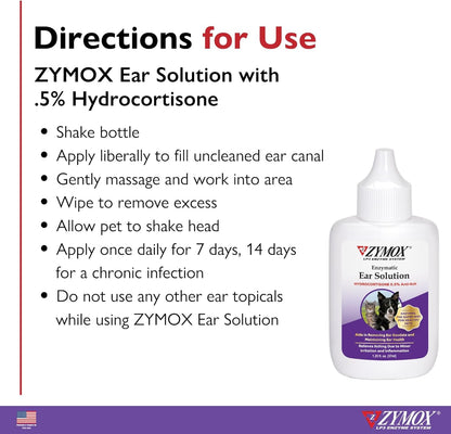 ZYMOX Enzymatic Ear Solution with 0.5-Percent Hydrocortisone | for Dog & Cat, 1.25 Oz6