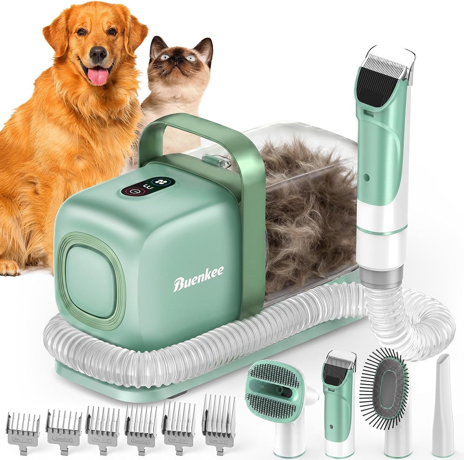 buenkee-dog-grooming-vacuum-kit-15000pa-clipper-shedding-brush-2l-white-brush-trim-and-deshed-at-home-with-less-flying-fur-mess-control-suction-and-fewer-emptying-breaks-during-longer-sessions