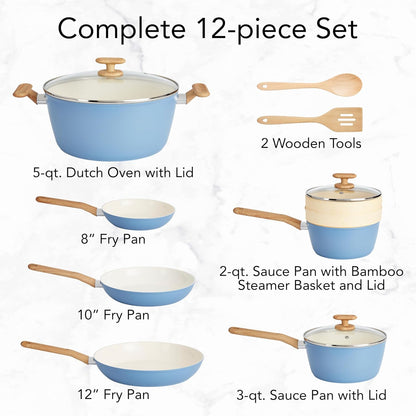 12-Piece Healthy Ceramic Titanium-Infused Cookware Set, Light Blue – Pots, Pans, Steamer, Spoon & Turner – Induction Cookware, Kitchen Pots & Pans Set, Nonstick Cooking Pan Set2