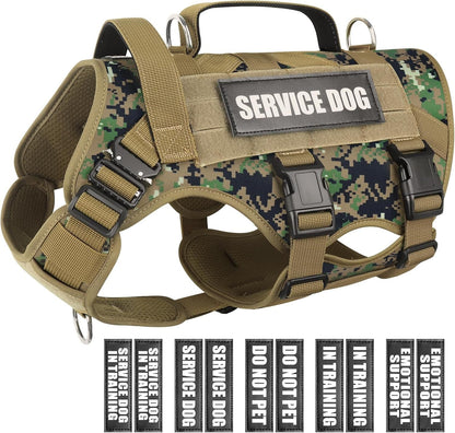 WINSEE Service Dog Vest Harness for Large Dog, Tactical Working MOLLE Vest with 10 Pet Patches, No Pull Heavy Duty Harness for Training Walking11