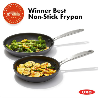 OXO Enhanced 8" and 10" Frying Pan Skillet Set, Healthy Ceramic Nonstick, Pfas-Free, Stainless Steel Handle, Dishwasher Safe, Oven Safe, Black2