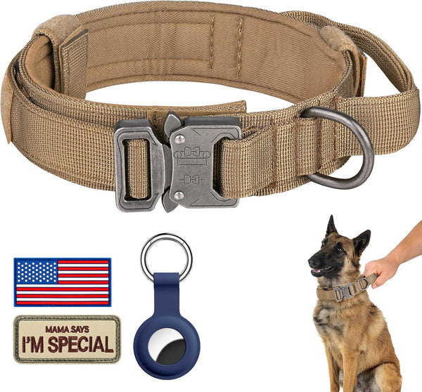 DAGANXI Tactical Dog Collar, Adjustable Military Training Nylon Dog Collar with Control Handle and Heavy Metal Buckle for Medium and Large Dogs, with Patches and Airtags Case (L, Black)9