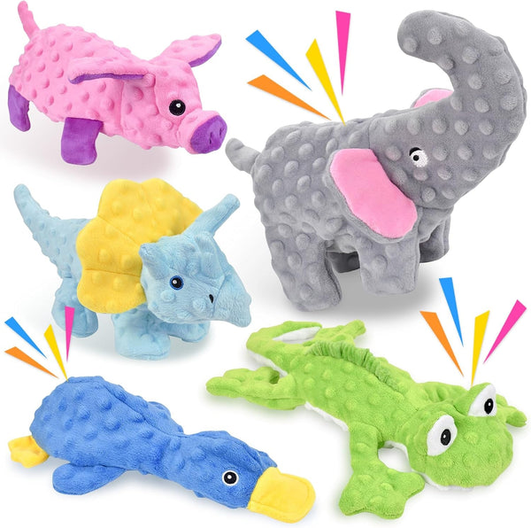 LECHONG 5 Pack Tough Dog Toys Stuffed Squeaky Dog Toys Assortment Plush Animal Dog Toy Value Bundle Puppy Pet Dog Toys for Small Medium Large Dogs8