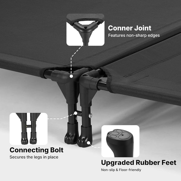 Veehoo Cooling Elevated Dog Bed, Raised Dog Bed for Two Dogs, Indoor Outdoor Pet Cot with Breathable Teslin Mesh & Anti-Slip Rubber Feet, Durable Double Dog Bed for Multi-Pet Homes, 35" X 25", Black4