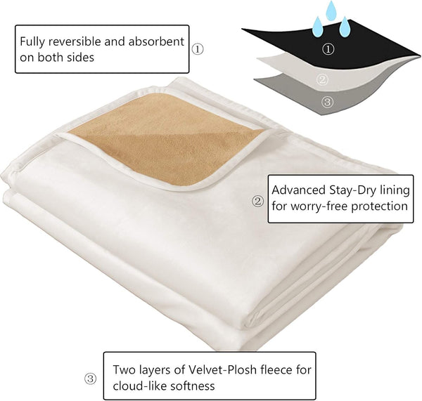 Ameritex Pet Bed Blanket Reversible 100% Waterproof Velvet Super Soft for Sofa and Bed (82X102 Inches, Cream+Sand)3