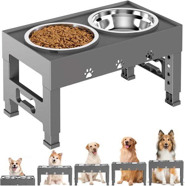 Elevated Dog Bowls with 2 Stainless Steel Bowls, 5-Height Adjustable Stand (3.1", 9" to 12"), for Improved Digestion & Neck Support, Easy Clean, Non-Slip Base Raised Feeder for Medium Large Dogs11