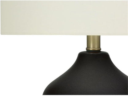 22" Black Ceramic Table Lamp, Ivory Linen Drum Shade, 3-Way Switch, 7.5" Base and 13" Shade, Transitional Style, Decorative Lighting for Living Room, Bedroom, or Office7