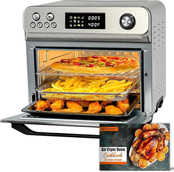 Air Fryer Toaster Oven Combo, 26Quart 10-In-1 Extra Large Countertop Convection Oven with LED Display Knob Control, 1800W Stainless Steel, Less Oil, Faster Cooking,7 Accessories+Recipe1