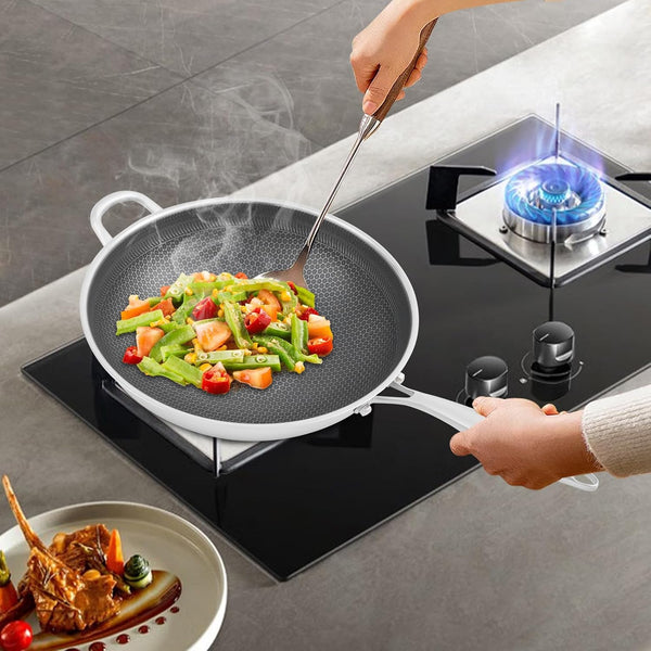 Stainless Steel Honeycomb Wok 14.2" SUS316, Stir-Fry Pan with Tempered Glass Lid & Nonstick Surface, 7-Layer Induction Compatible Frying Pan for Home & Restaurant2
