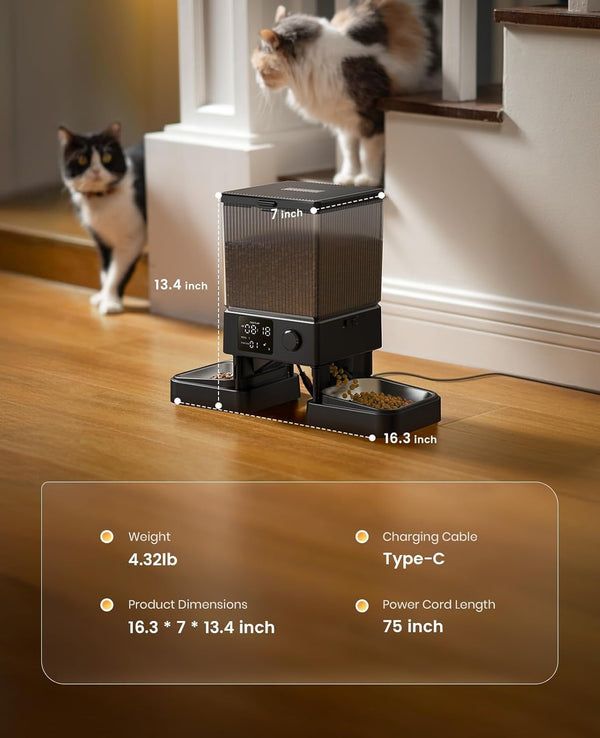 Oneisall Automatic Cat Feeder for 2 Cats Pets, Timed Cat Food Dispenser | 20 Cups/5L, Prevent Fighting, Precise Portion, Balanced Dispense, Non-Slip & Stable, Voice Recorder, Stainless Steel Bowls9