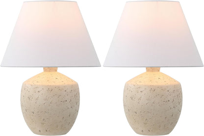Myron 18" Concrete Effect Table Lamp, Cream, Set of 2 | Minimalist Scandinavian Design, Resin and Gold Metal Base, White Linen Shade, LED Bulbs Included, Modern Bedside Light2