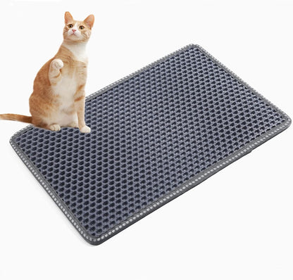 Cat Litter Mat 21 X 14 Inch, Double Layer EVA Honeycomb Kitty Litter Trapping Mat, Waterproof Urine Proof Non Slip Litter Box Floor Pad, Easy to Clean Scatter Control Mat, Grey1