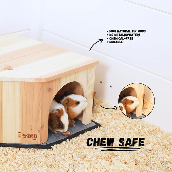 Wooden Guinea Pig Corner Hideout - Hidey for Chinchilla, Rat and Hedgehog with Pee Pad, Fully Assembled & Dual Entrances - Guinea Pig Accessories by the Kozko Hut6