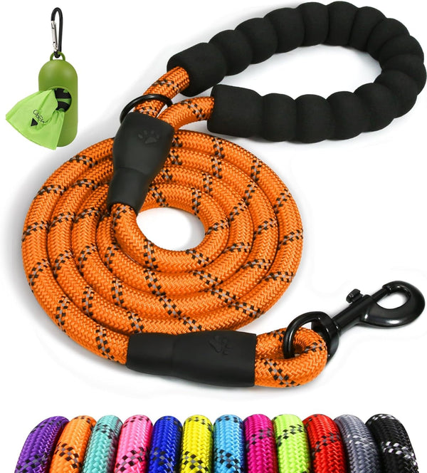 Taglory Rope Dog Leash for Medium Large Dogs, 6 FT Padded Handle, Black | Climbing Rope for Strong Pullers, Reflective for Night Walks and Training, Comfortable Grip, Anti-Tangle Swivel Clip 1/2 Inch16