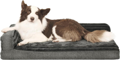 WINDRACING Orthopedic Dog Beds for Medium Dogs, Waterproof Egg Foam Dog Sofa Bed with L Bolster Sides, Washable Medium Pet Bed with Removable Cover & Non-Slip Bottom, 36 X 23 Inch, Gray3
