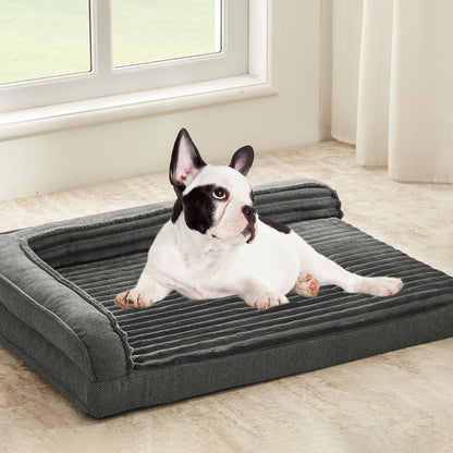 WINDRACING Orthopedic Dog Beds for Medium Dogs, Waterproof Egg Foam Dog Sofa Bed with L Bolster Sides, Washable Medium Pet Bed with Removable Cover & Non-Slip Bottom, 36 X 23 Inch, Gray11