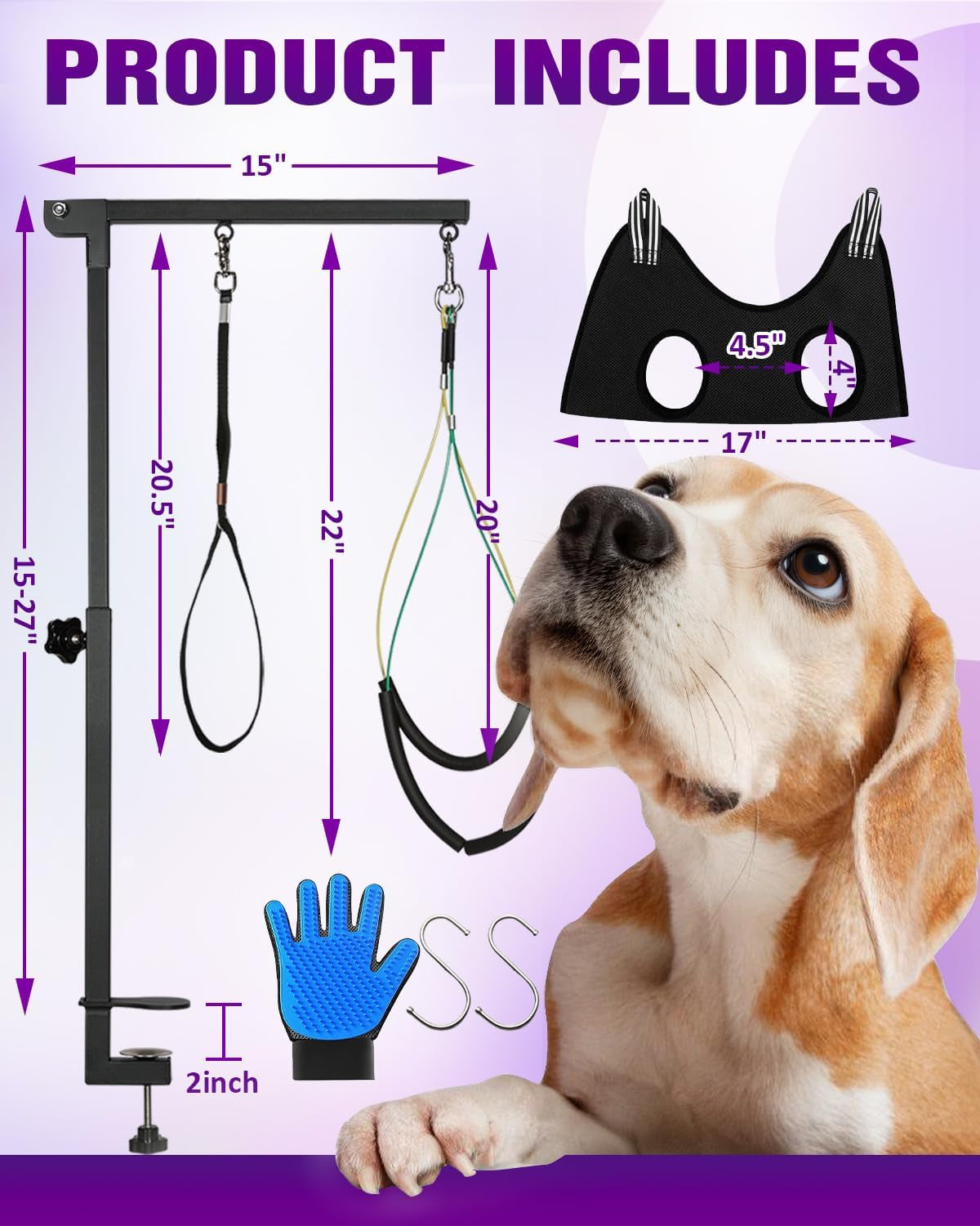 adjustable-dog-grooming-arm-with-clamp-dog-grooming-hammock-and-loop-noose-metal-dog-grooming-table-arm-adjustable-height-17-35-no-sit-haunch-holder-grooming-restraint-for-small-medium-dogs