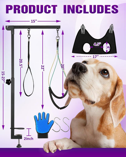 Adjustable Dog Grooming Arm with Clamp Dog Grooming Hammock and Loop Noose | Metal Dog Grooming Table Arm, Adjustable Height 17"-35", No Sit Haunch Holder, Grooming Restraint for Small & Medium Dogs6