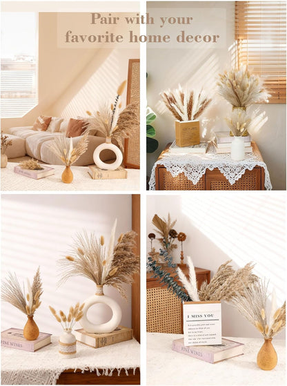 120 PCS Dried Pampas Grass, Dried Flowers, Reed Grass Bouquet for Bohemian Flowers Home Table Wedding Decoration, Rustic Farmhour.(Light Brown)7