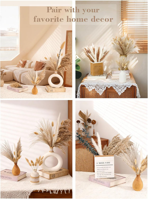 120 PCS Dried Pampas Grass, Dried Flowers, Reed Grass Bouquet for Bohemian Flowers Home Table Wedding Decoration, Rustic Farmhour.(Light Brown)7