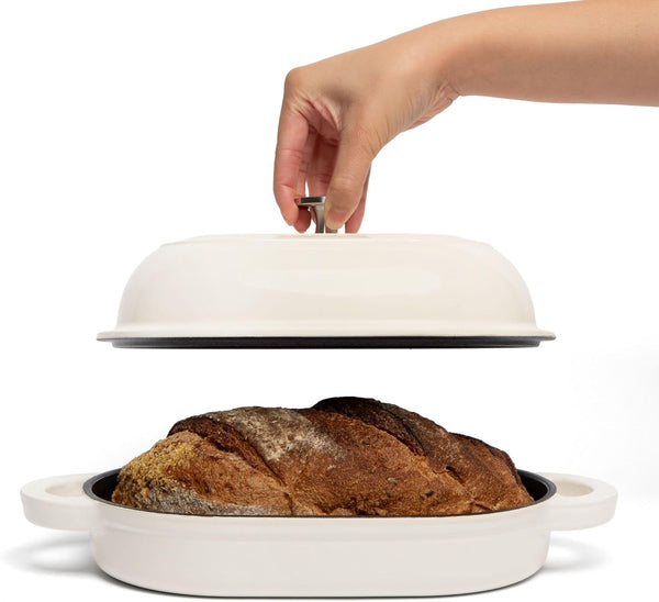 Cast Iron Oval Bread Oven, 10" X 6.5" - Rustic Dutch Oven Bread Cloche with Steam Circulating Lid for Perfect Sourdough7