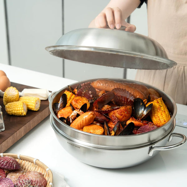 316 Stainless Steel Heavy Duty 12.6 Inch 6.3 Quart Wok Pan with Lid and Steamer, Stir Fry Pan, 5Ply, Induction Cookware, Dishwasher Safe, Oven Safe2