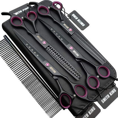 7.0 Inches Professional Dog Grooming Scissors Set Straight & Thinning & Curved & Chunkers 4Pcs in 1 Set (With Comb)1