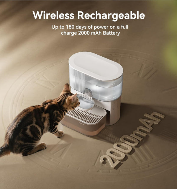 Wireless Cat Water Fountain No Filters, Wastewater Separation, FEELNEEDY Stainless Steel Bowl, 3.5L Pet Water Fountain for Cats & Dogs Dispenser, White5