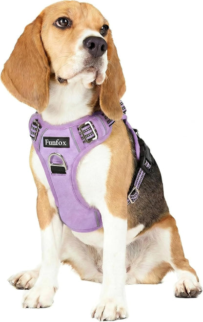 Funfox Dog Harness Medium Sized Dog, Vertical Handle Easy Control, No Pull Pet Vest Adjustable with 2 Leash Clips, Soft Material, Reflective Safe Night Walking for Small Medium Large Breed, Black, M39