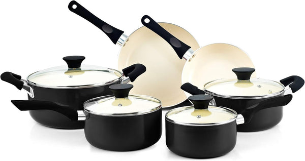 Pots and Pans Set Nonstick, 10 Piece Ceramic Cookware Sets, Kitchen Non Stick Cooking Set with Saucepans, Frying Pans, Dutch Oven Pot with Lids, Black | Non Stick Pots and Pans1