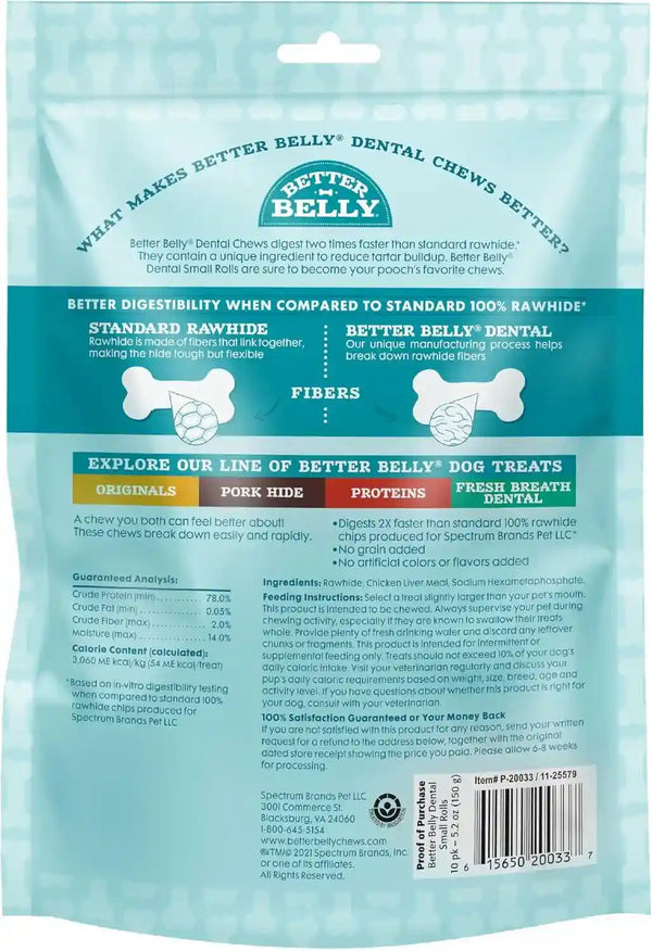 Better Belly Highly Digestible Rawhide Dental Chews, Treat Your Dog to a Chew with NO Artificial Colors or Flavors, 10 Count2
