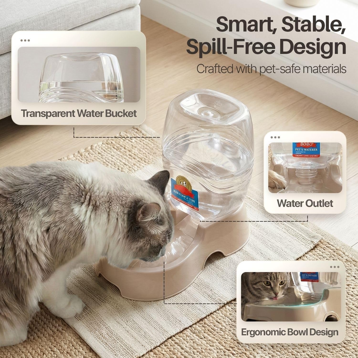 flexzion-gravity-pet-water-dispenser-for-cats-small-dogs-1-4-gal-beige-automatic-cat-and-dog-waterer-with-900-ml-reservoir-non-skid-feet-recessed-carry-handle-and-easy-clean-pp-bowl