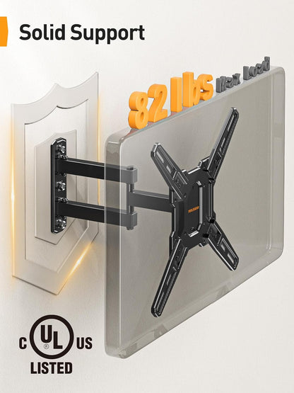Full Motion TV Mount for 26–65 Inch Tvs up to 82 Lbs | Swivel Articulating Corner TV Wall Mount with Tool-Free, Single Stud Wall Mount TV Bracket, Max VESA 400X400Mm PGMF34