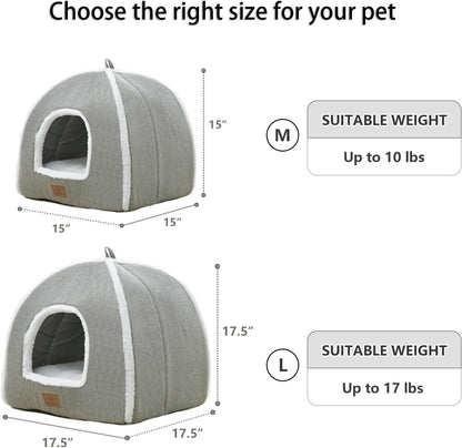 Cat Beds for Indoor Cats-Cat Bed Cave House Tent for Kittens and Small Pets with Washable Cushioned,Soft and Warm Indoor House, Grey, 15 Inches5
