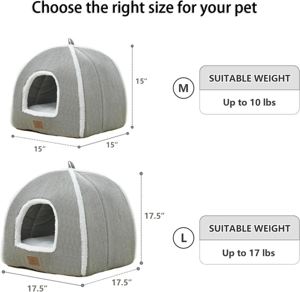 Cat Beds for Indoor Cats-Cat Bed Cave House Tent for Kittens and Small Pets with Washable Cushioned,Soft and Warm Indoor House, Grey, 15 Inches5