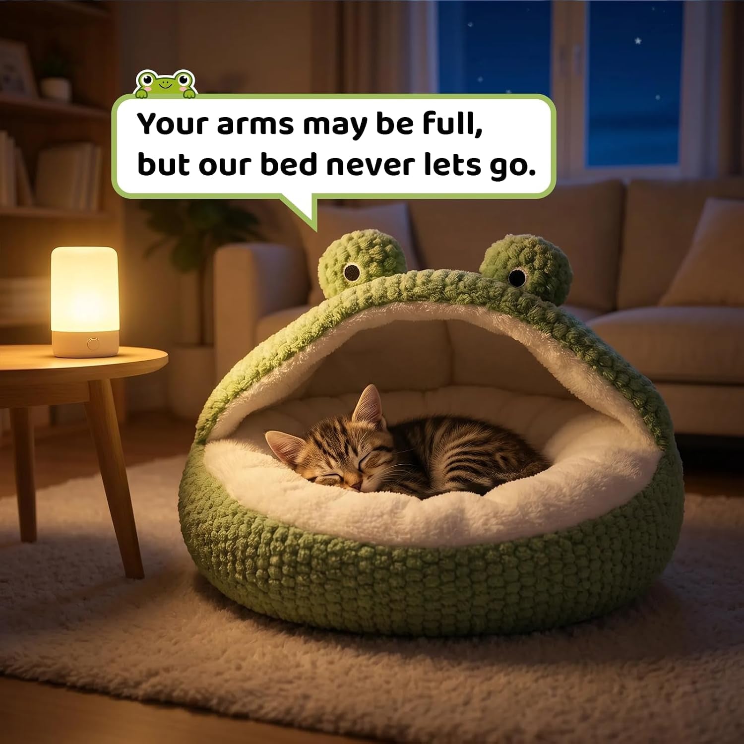 cwv-cute-cat-beds-kitten-beds-soft-small-dog-beds-washable-pet-beds-for-puppy-and-kitty-funny-frog-cat-cave-23-inches