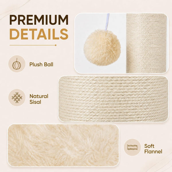 PAWSCRAT 32-Inch Tall Cat Scratching Post, 5.5-Inch Diameter, Sisal, Beige | Natural Sisal Scratching Surface with a Dangling Ball for Indoor Cats, Scratch-Resistant Durable and Protect Your Furniture5