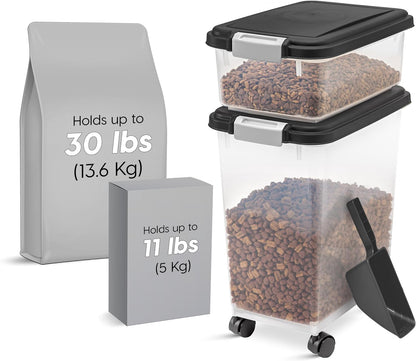 IRIS USA Dog Food Storage Container 30 Lb + 11Lb Airtight Combo, Stackable Pet Food Storage Bin with Wheels for Cat Dog Food, BPA Free, Made in USA, Black | Stackable Pet Food Plastic Storage Bins with Wheels for Cat and Dog Food, Made in USA2